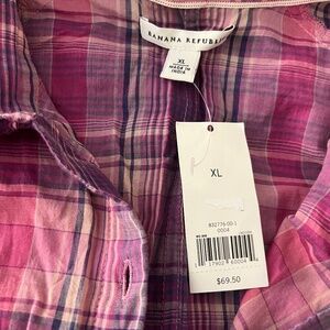 Banana Republic NWT XL Pink plaid 100% cotton lightweight collared LS button dow